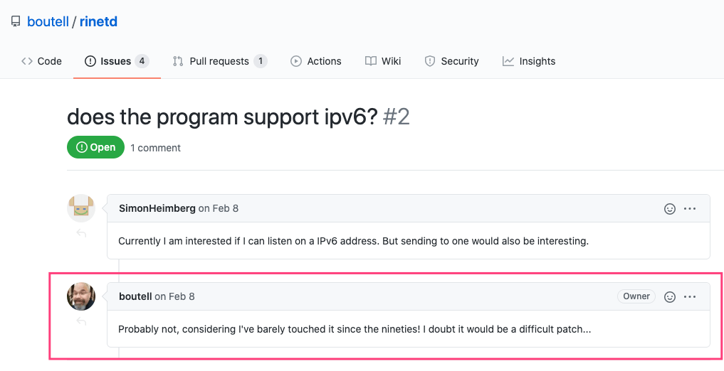 rinetd 作者称不会添加 IPv6 支持